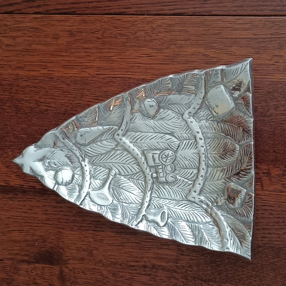 Holland Boone Polished Pewter Christmas Tree Trinket Tray Vintage (c200)
